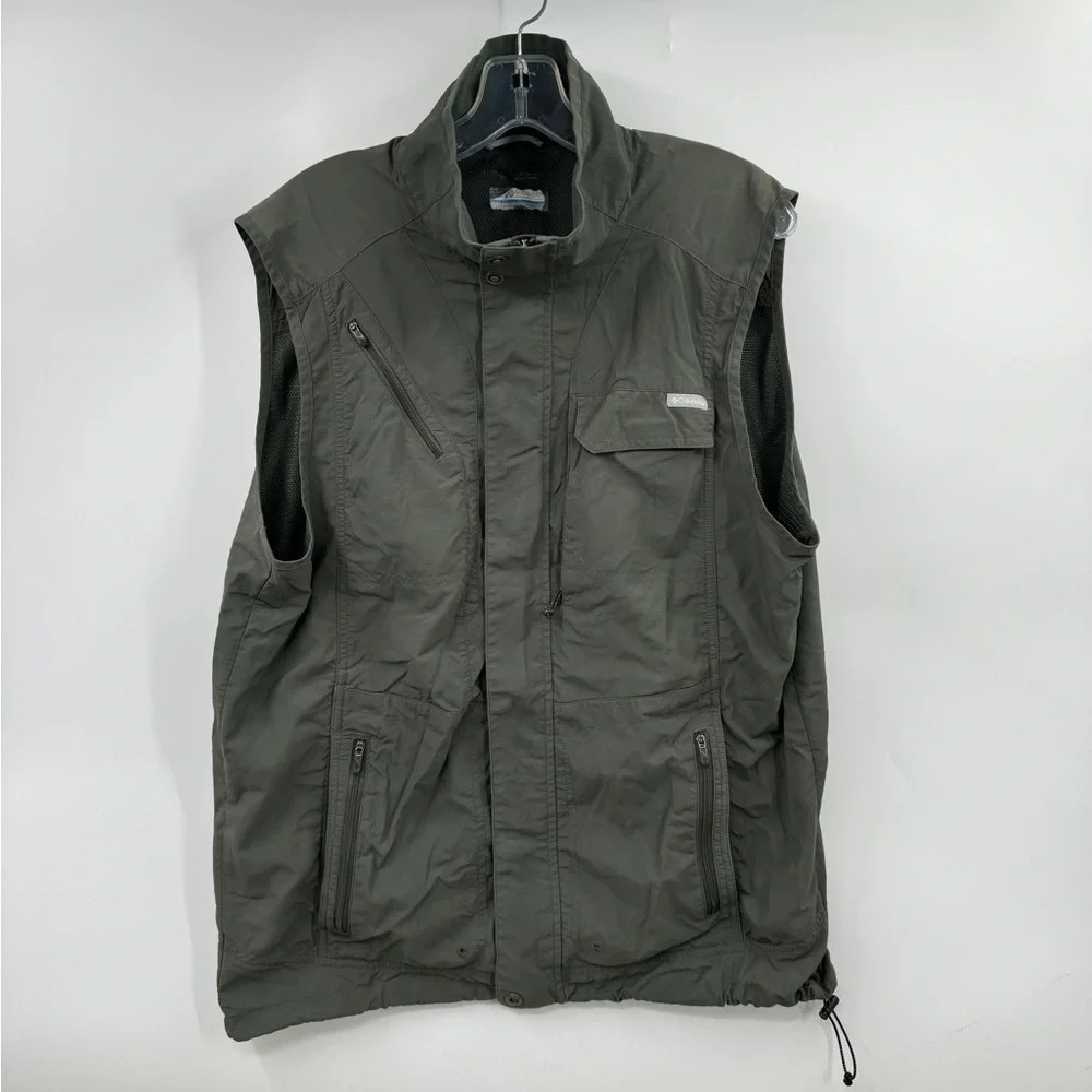 Columbia Omni Shade Sun Protection Mens L Green Vest Layer Outdoor Vented
